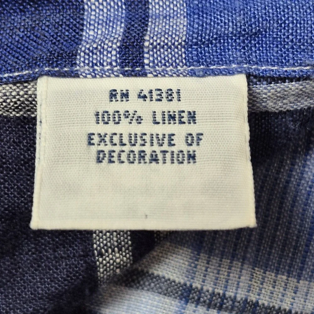 Ralph Lauren Men's L‎ Linen Plaid Button Down Shirt Blue Preppy